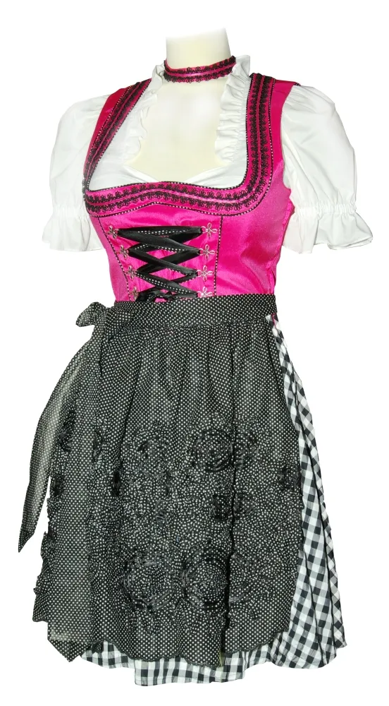 trachten-benkert-simone-dirndl-magenta-schwarz-wei-mit-kropfband-und-handytasche image 1