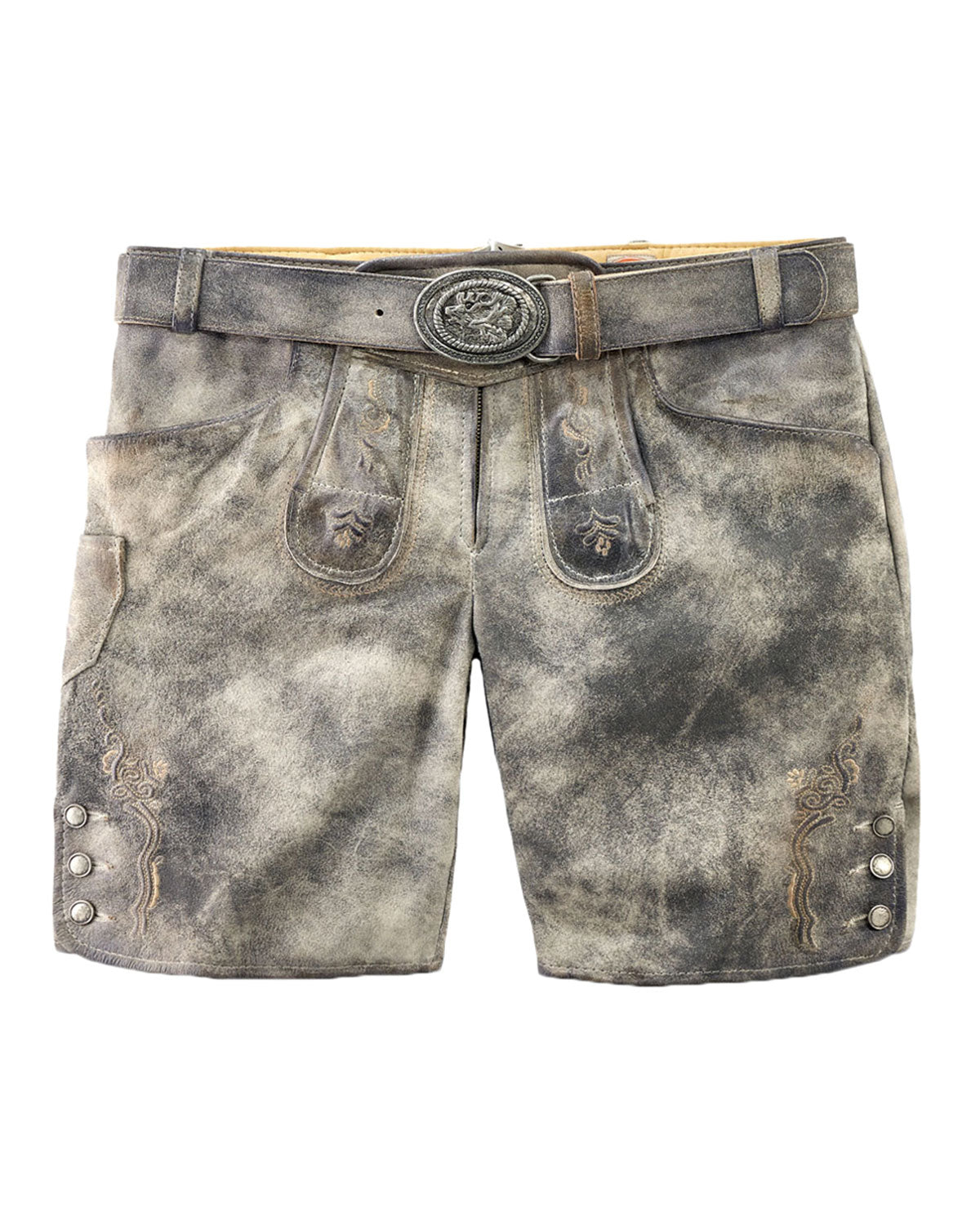 maddox-damen-lederhose-dafne-kurz-mit-g-rtel-stein-grau-ziegenleder image 1