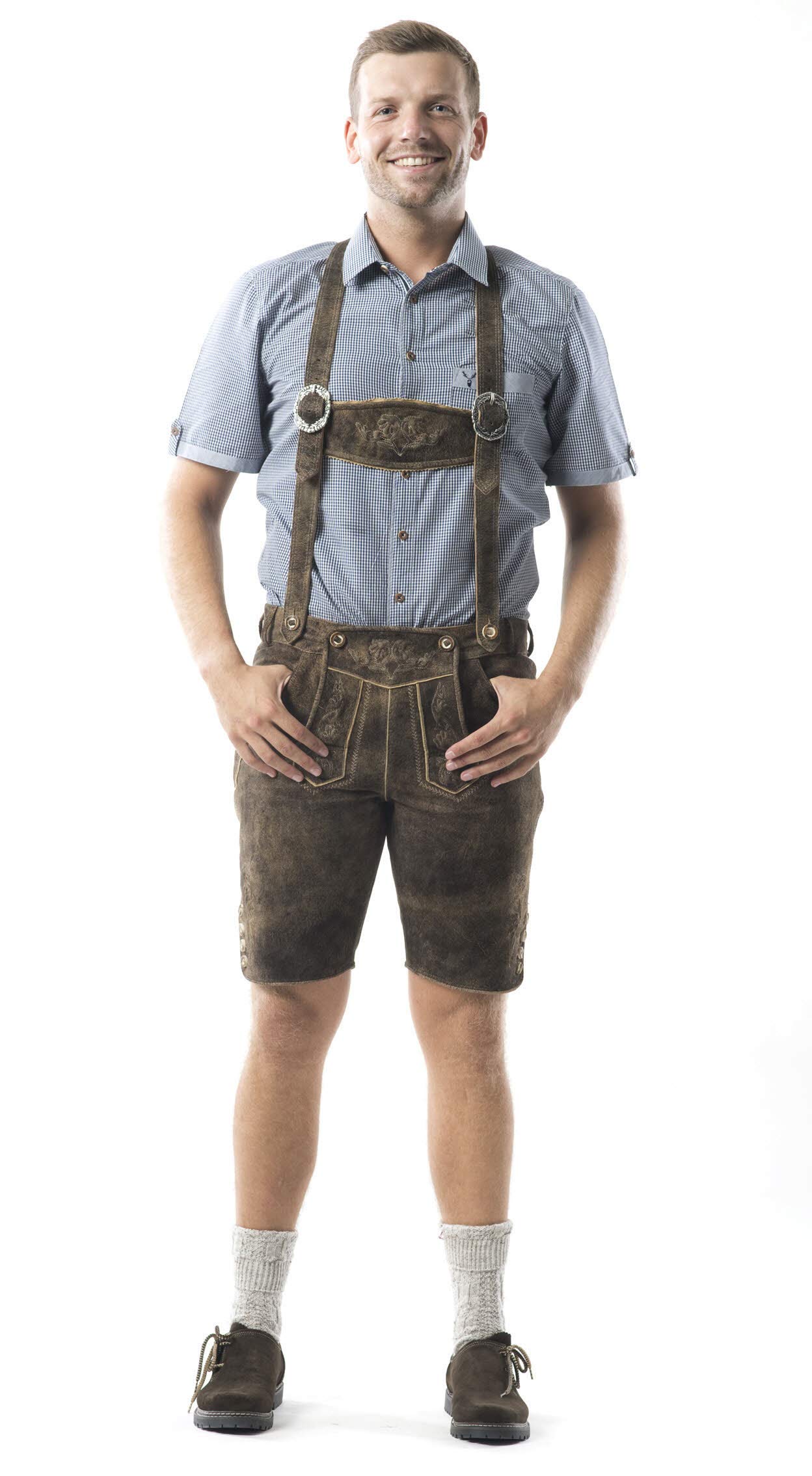 n-bler-trachtenhemd-herren-ein-de-kurzarm-blau-wei-kariert image 1