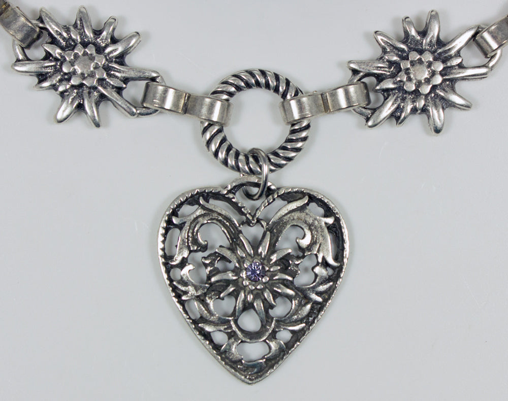 trachtenland-charivari-kette-mit-herz-und-edelweiss-flieder-silber image 3