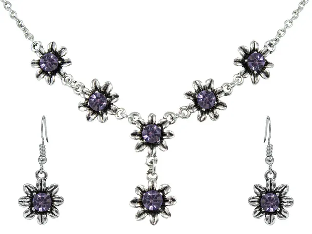 trachtenland-blumen-collier-mit-ohrh-ngern-lila image 1