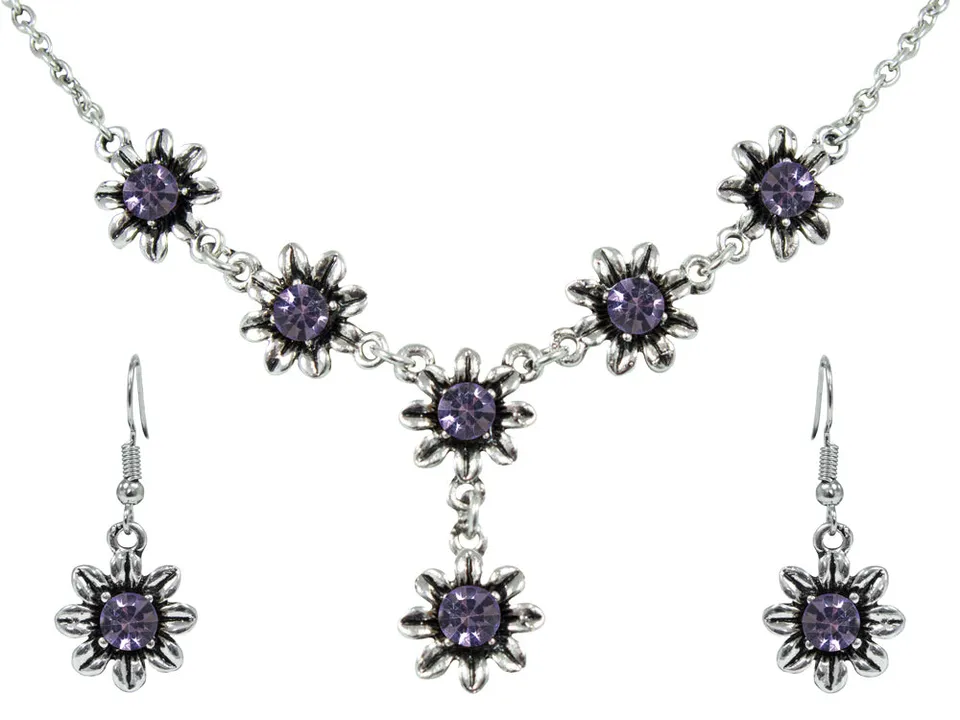trachtenland-blumen-collier-mit-ohrh-ngern-lila image 1