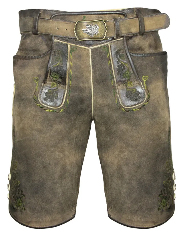 trachtenland-maddox-kurze-trachten-lederhose-plattspitz-mit-g-rtel-antik-zirbe-g image 1