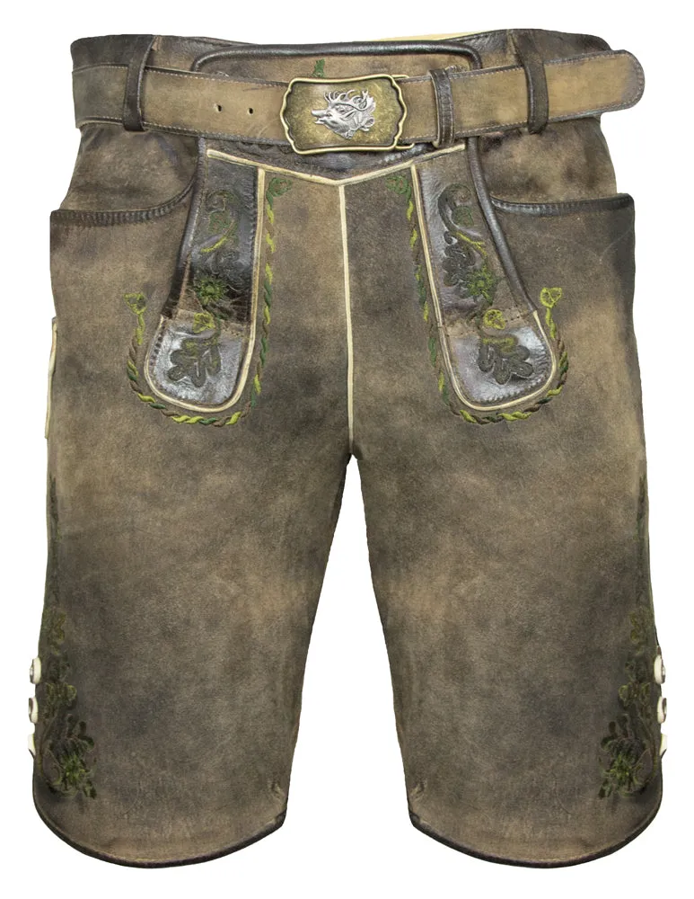 trachtenland-maddox-kurze-trachten-lederhose-plattspitz-mit-g-rtel-antik-zirbe-g image 1