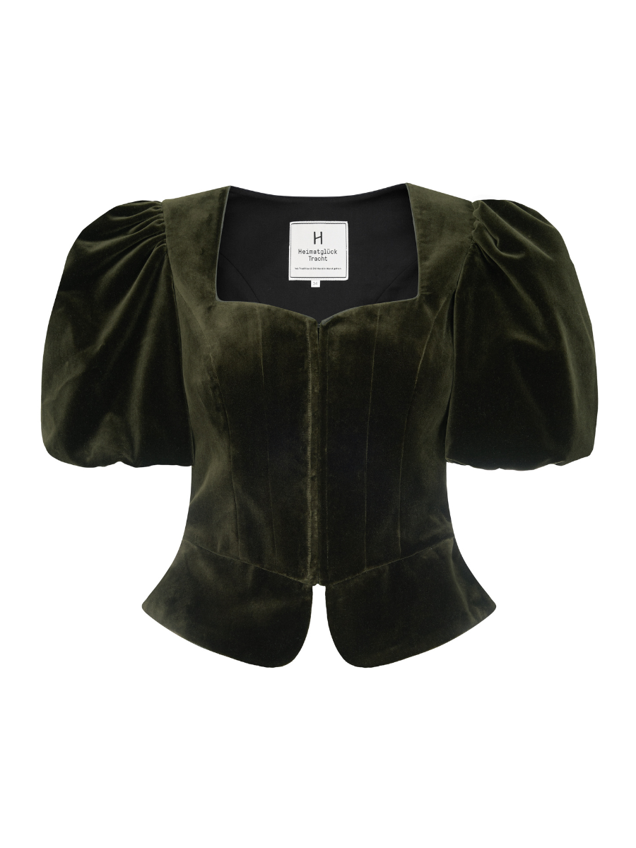 heimatgl-ck-samtmieder-adelina-oliv-damen-puff-rmel-herzausschnitt image 1