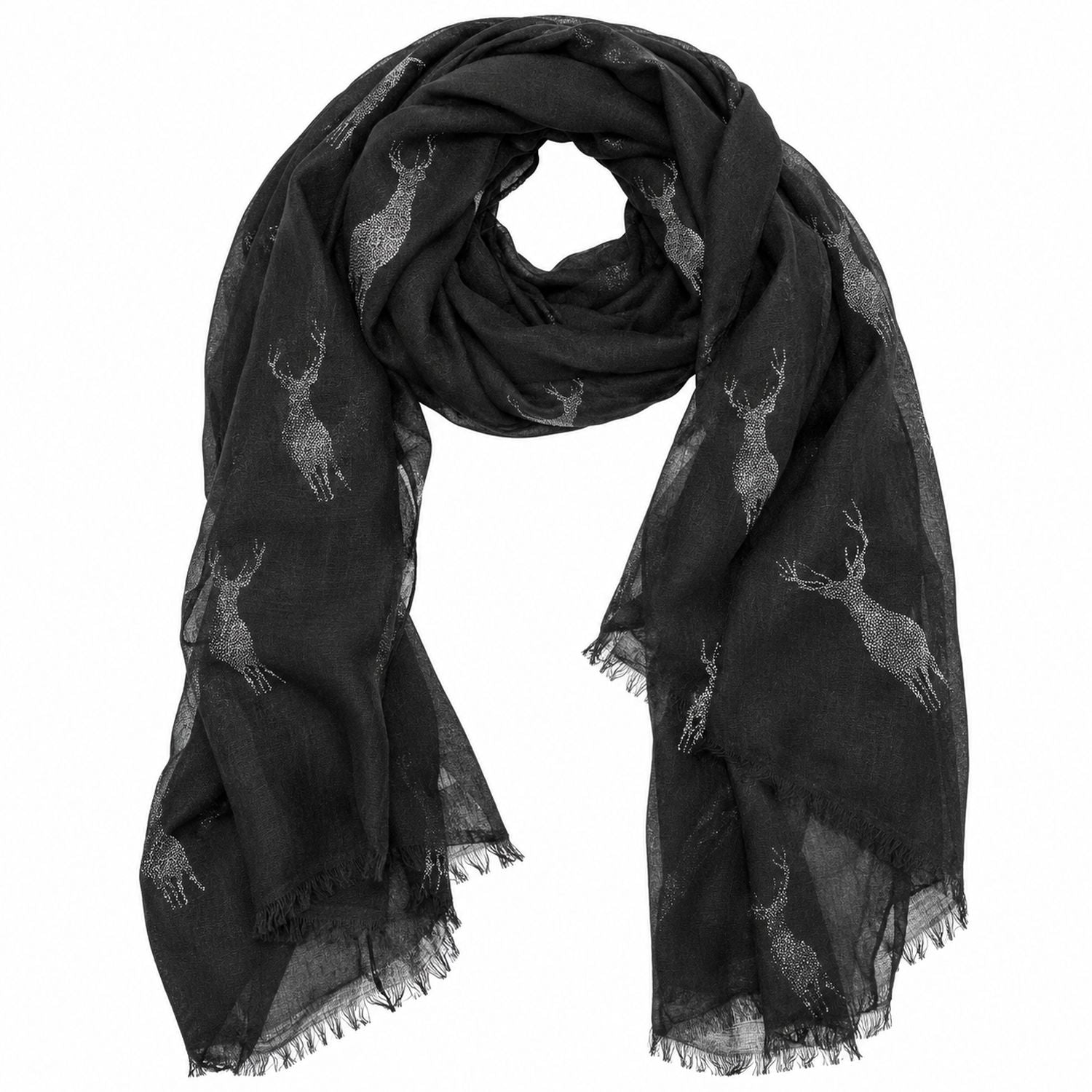trachten-halstuch-schal-uni-mit-glitter-hirsch-schwarz image 2