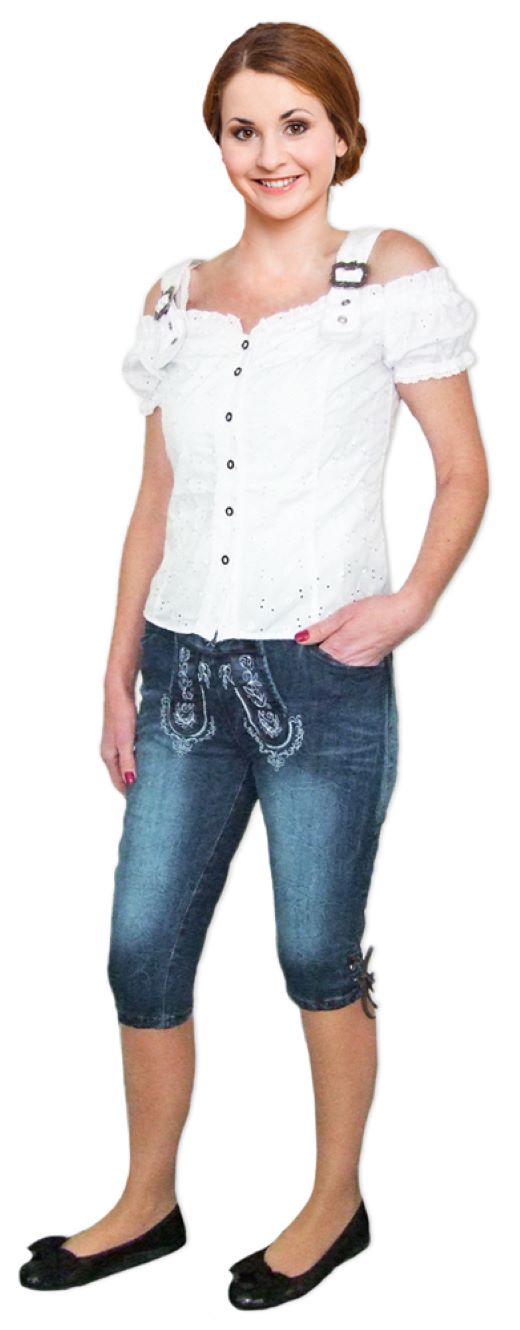 trachtenland-lekra-bea-damen-jeans-kniebundhose-lederhosen-optik-blau image 2
