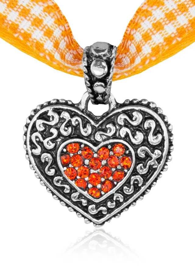 trachtenland-kinder-trachten-halskette-kariert-mit-herz-anh-nger-orange image 1