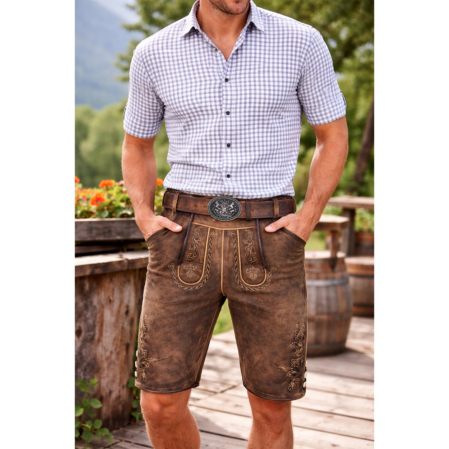 maddox-kurze-herren-lederhose-horn-mit-g-rtel-antik-w-stein image 2