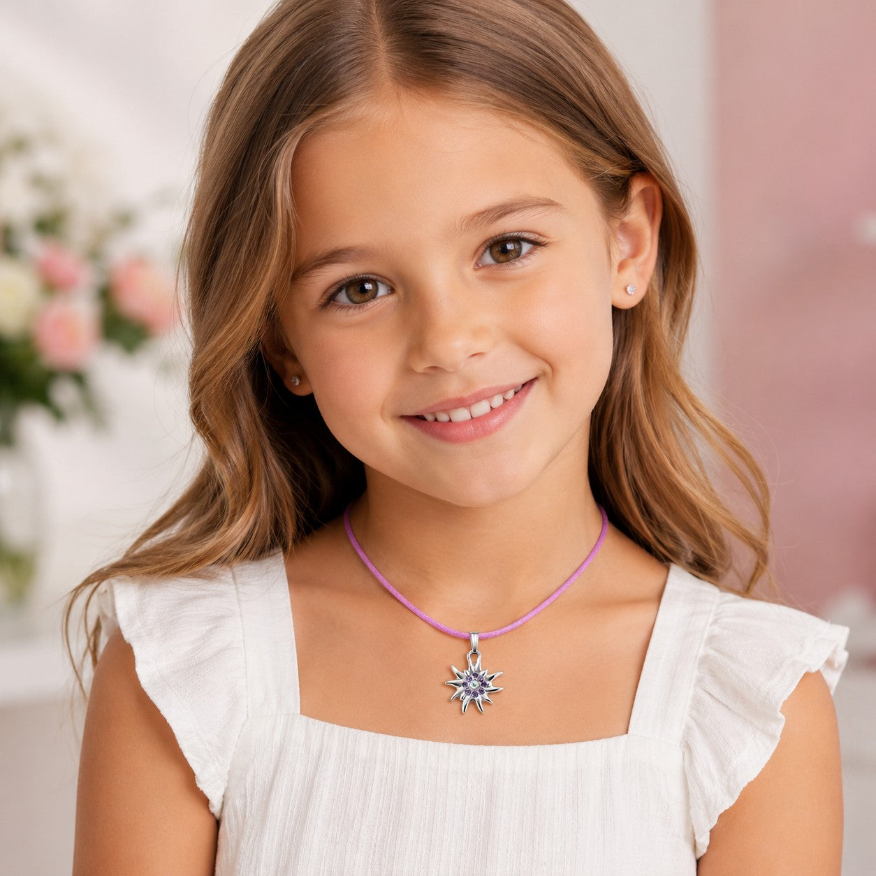 trachtenland-luisia-kinder-halskette-edelwei-mit-swarovski-kristallen-flieder image 2
