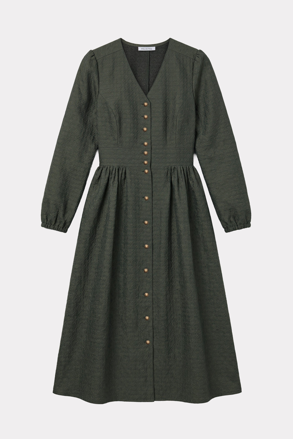 felicitas-karlinda-damen-kleid-jacquard-v-ausschnitt-knopfleiste image 1