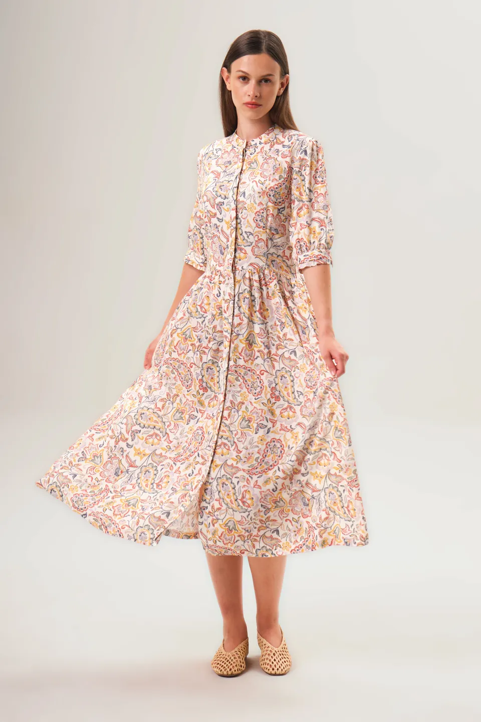 felicitas-damen-kleid-kordelia-leinen-viskose-kleid-mit-stehkragen image 1