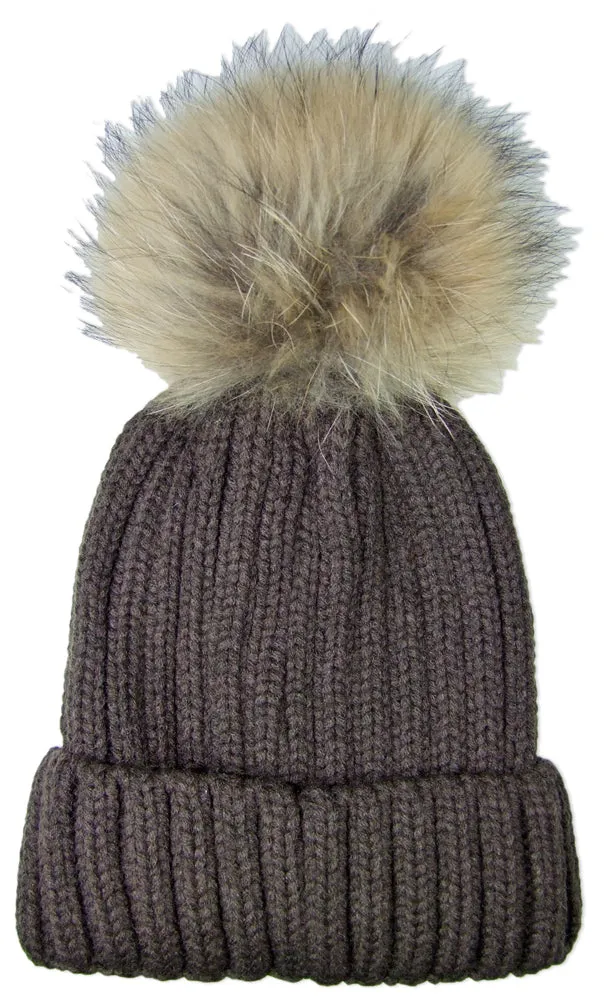 trachtenland-damen-beanie-strickm-tze-mit-fellbommel-dunkelbraun image 1