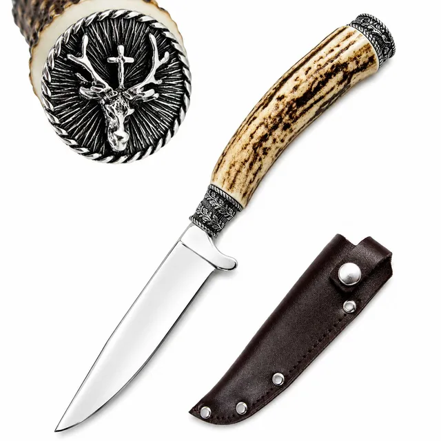trachtenland-funk-hirschhorn-trachtenmesser-hubertushirsch-mit-zierkappe image 1