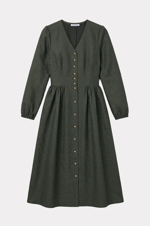 felicitas-karlinda-damen-kleid-jacquard-v-ausschnitt-knopfleiste image 1
