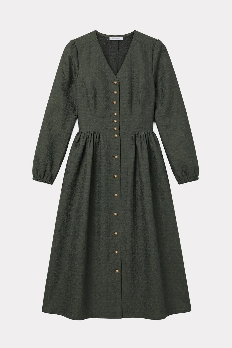 felicitas-karlinda-damen-kleid-jacquard-v-ausschnitt-knopfleiste image 1
