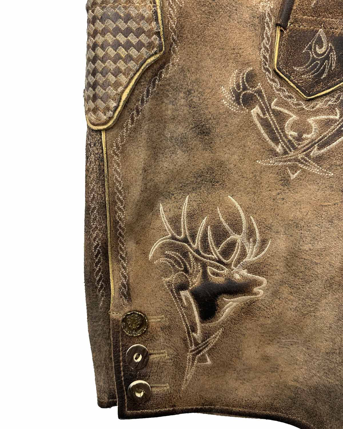 trachtenland-maddox-kurze-lederhose-urgsee-mit-hirschstickerei-antik-bernstein image 3