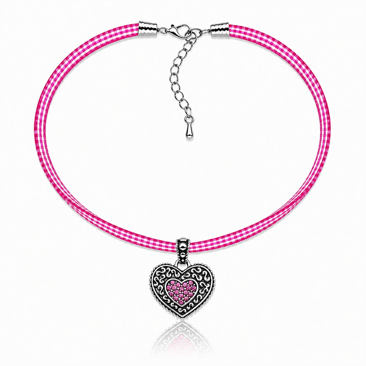 luisia-kinder-halskette-kariert-mit-herz-mit-swarovski-kristallen-pink image 3