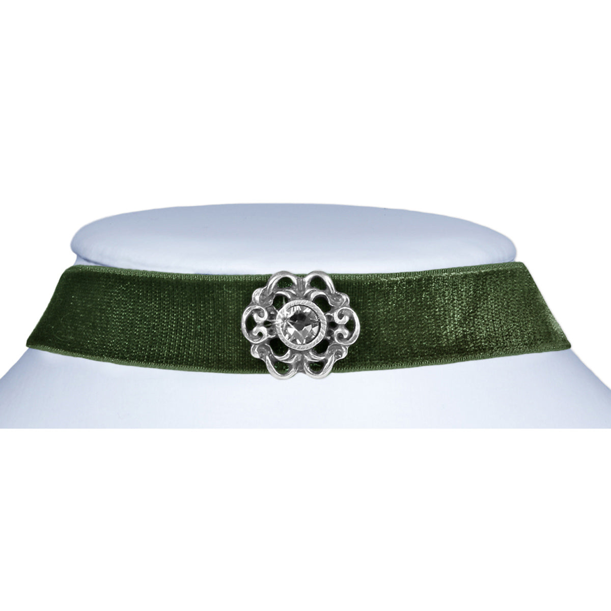 trachtenland-luisia-annina-samt-kropfband-mit-ornament-und-premium-kristall-oliv image 3