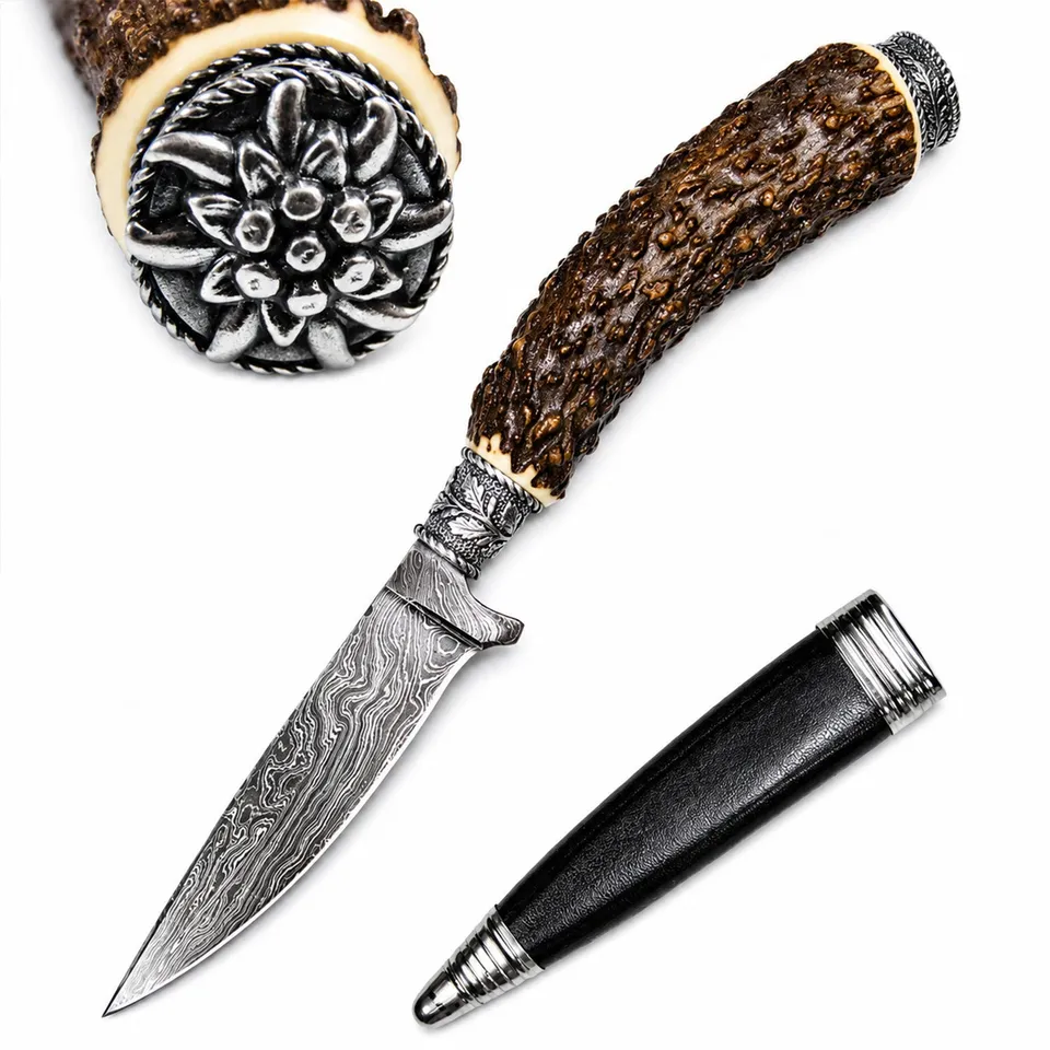 funk-hirschhorn-trachtenmesser-mit-damastklinge-und-zierkappe-edelwei image 1