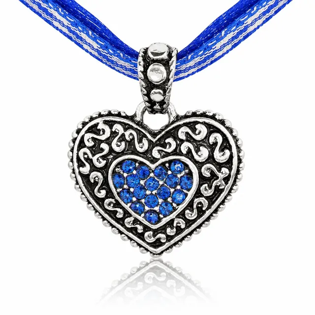 trachtenland-luisia-kinder-halskette-kariert-mit-herz-royalblau-swarovski image 1