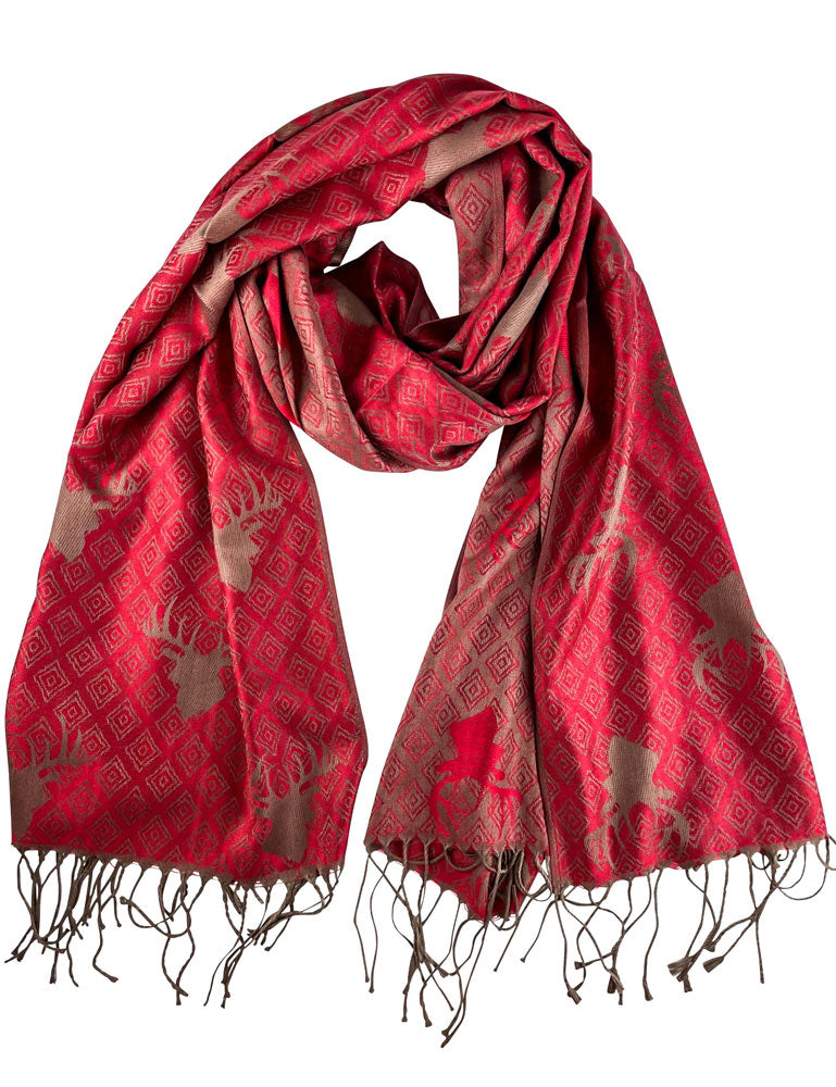 halstuch-schal-mit-hirschkopf-motiv-185-x-70-cm-rot-gold image 1