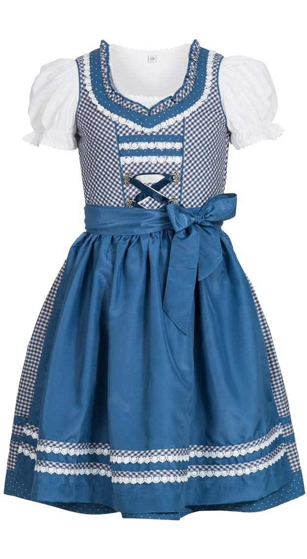 n-bler-kinderdirndl-klara-3-teilig-blau-wei-braun-karo image 3