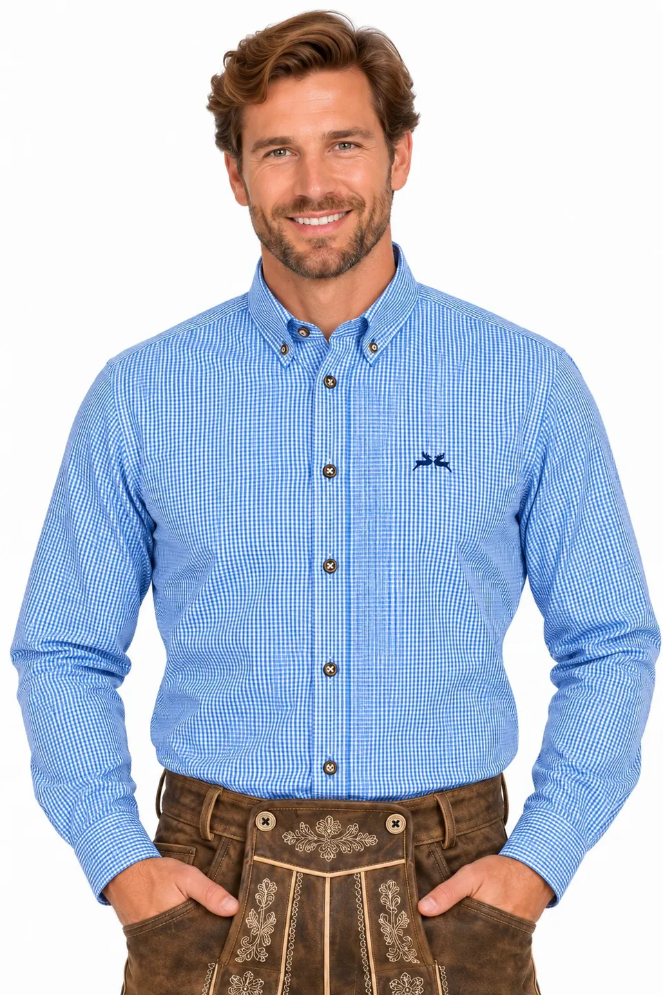 maddox-herren-trachtenhemd-hemd-47-kariert-hellblau image 1