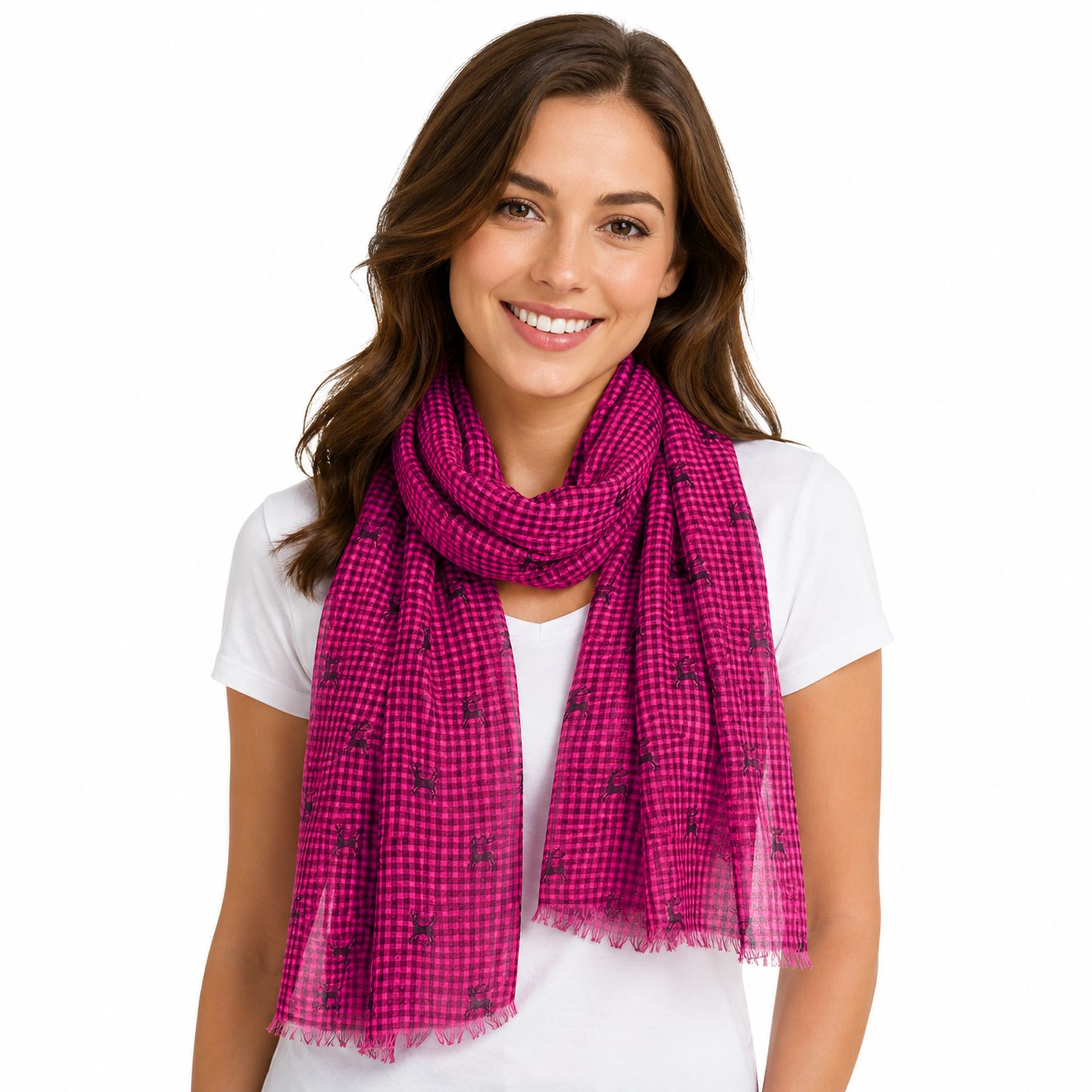 trachtenland-trachten-halstuch-schal-kariert-mit-hirschmotiv-185-x-70-cm-pink image 1