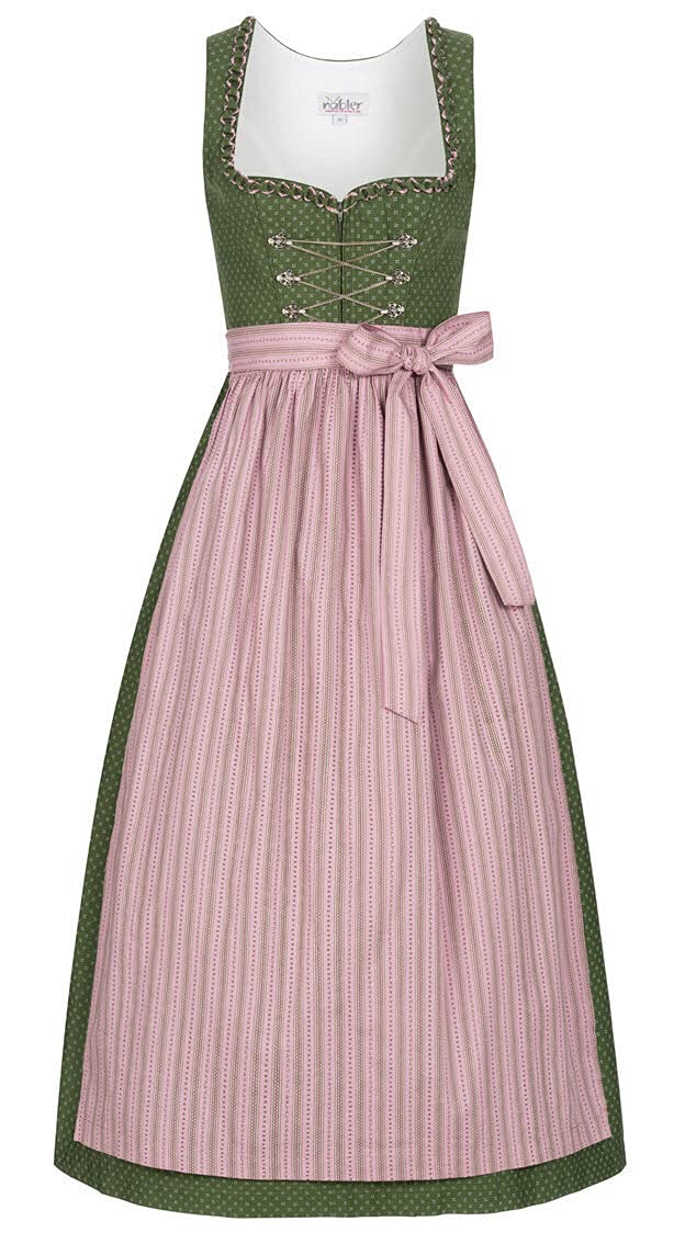 n-bler-thea-damen-dirndl-lang-2-teilig-90-cm-oliv-rosa-blumen image 1