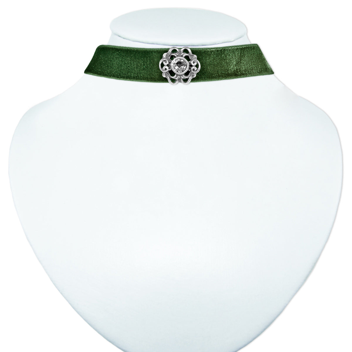trachtenland-luisia-annina-samt-kropfband-mit-ornament-und-premium-kristall-oliv image 2