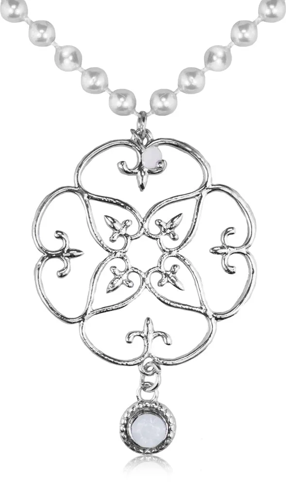 lange-perlenkette-88-cm-mit-silbernem-ornament-muschelperlen image 1