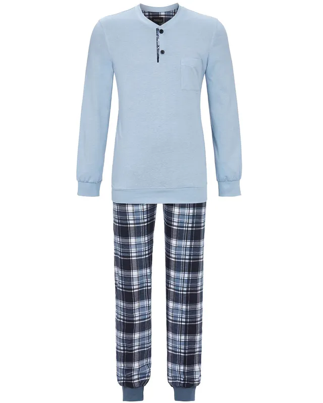 trachtenland-ringella-herren-langarm-pyjama-4541216-mit-strickb-ndchen-blau image 1