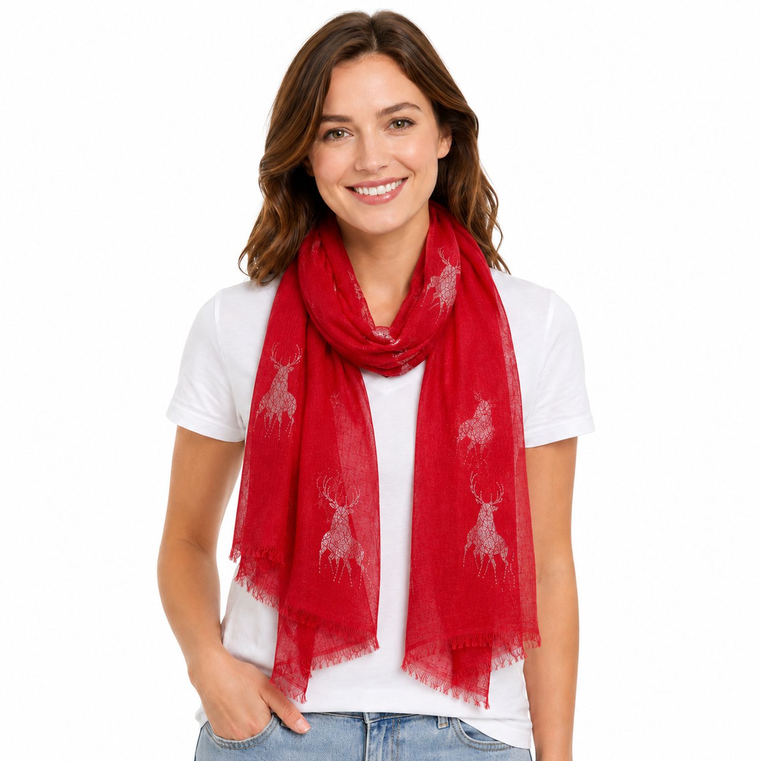trachtenland-trachten-halstuch-uni-glitter-hirsch-rot image 1