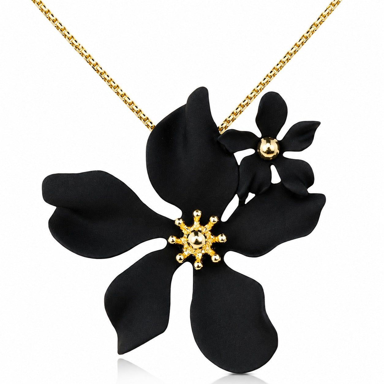 luisia-halskette-nelia-blumen-16-karat-vergoldet-schwarz image 1