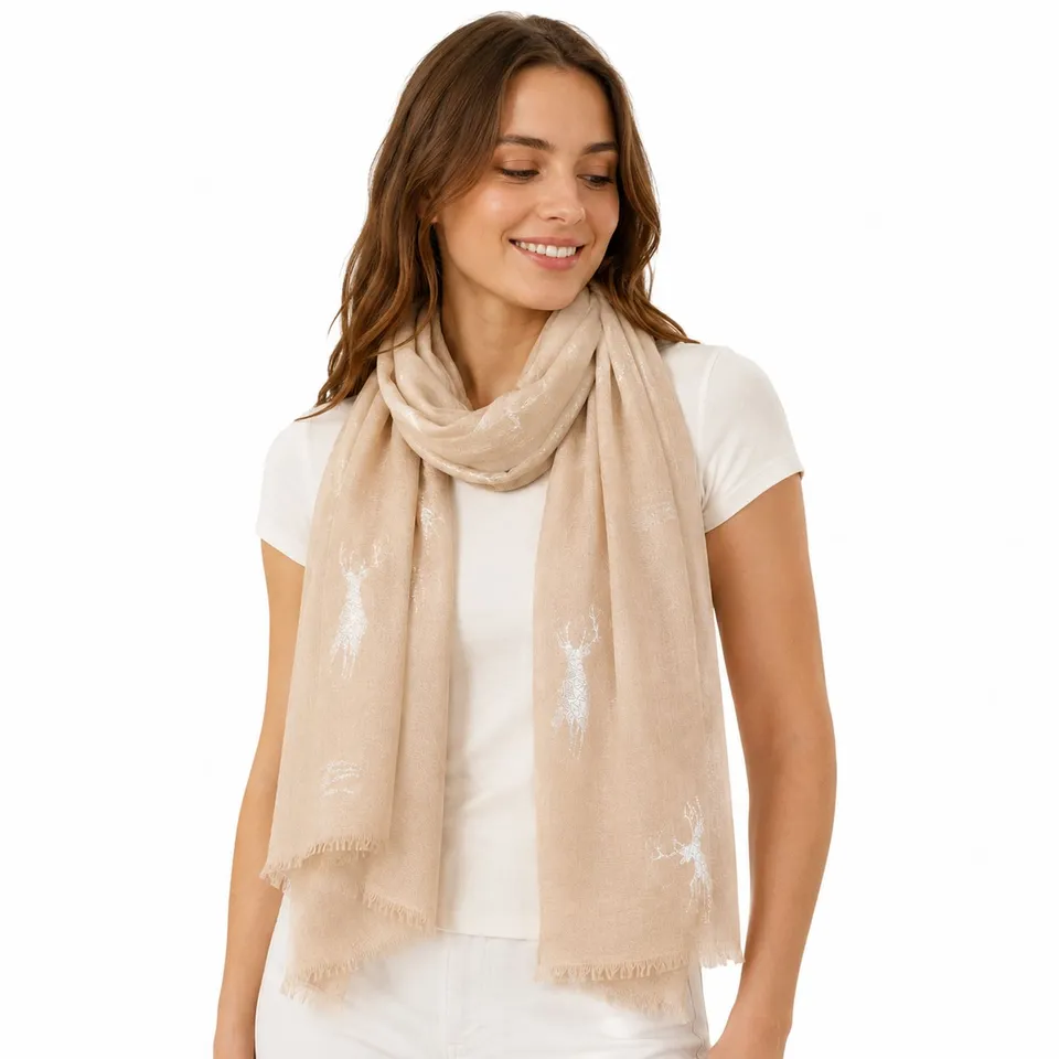 trachtenland-trachten-halstuch-uni-mit-glitter-hirsch-beige image 1