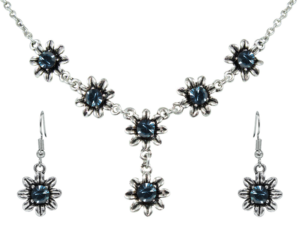 blumen-collier-mit-ohrh-ngern-ozeanblau-schmuckset image 1