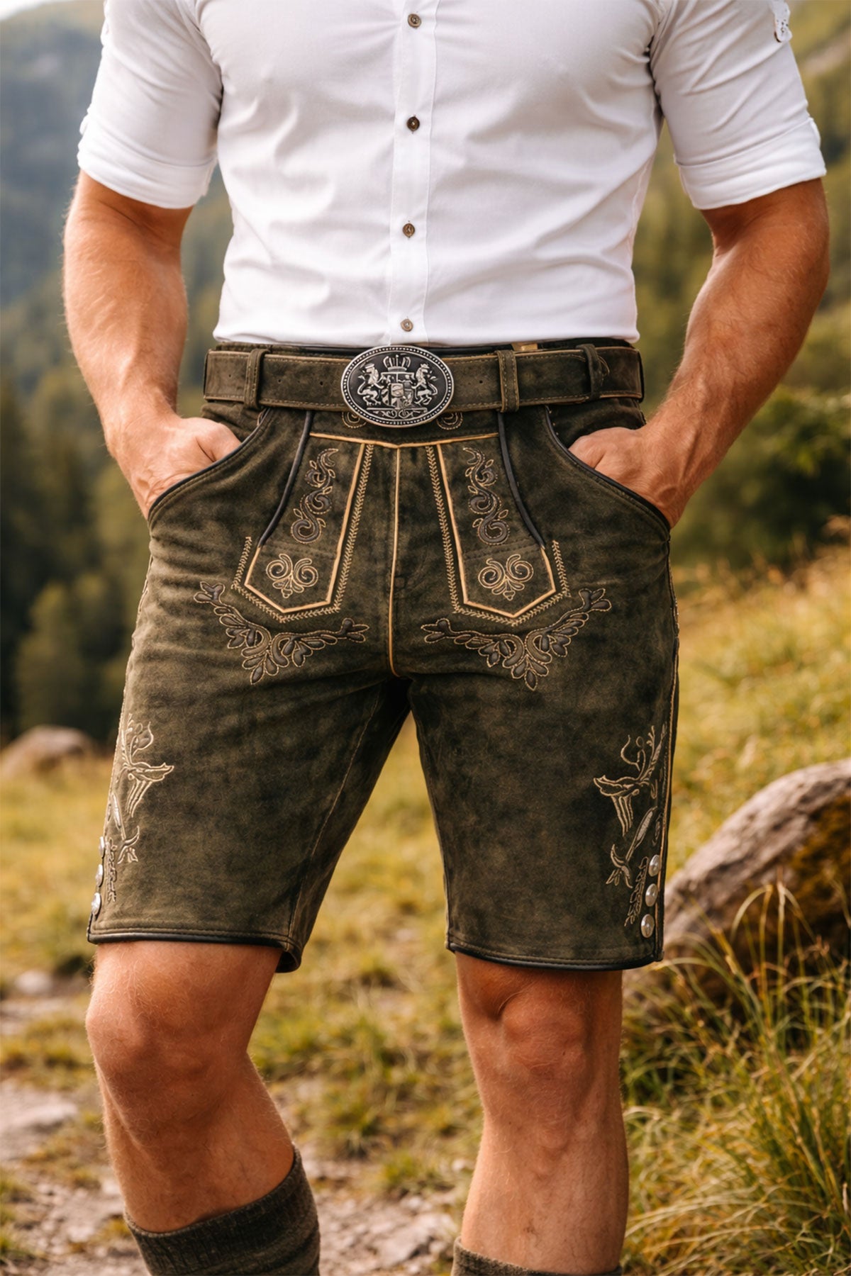 trachtenland-maddox-kurze-herren-lederhose-ronn-mit-g-rtel-antik-moor image 2