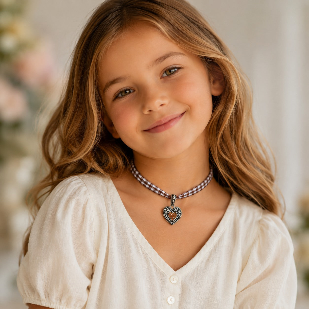 trachtenland-luisia-kinder-halskette-kariert-mit-herz-braun-mit-swarovski-krista image 2