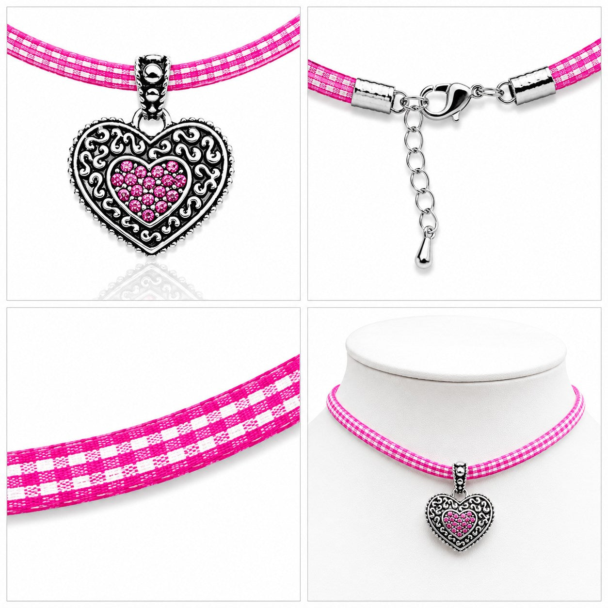 luisia-kinder-halskette-kariert-mit-herz-mit-swarovski-kristallen-pink image 6
