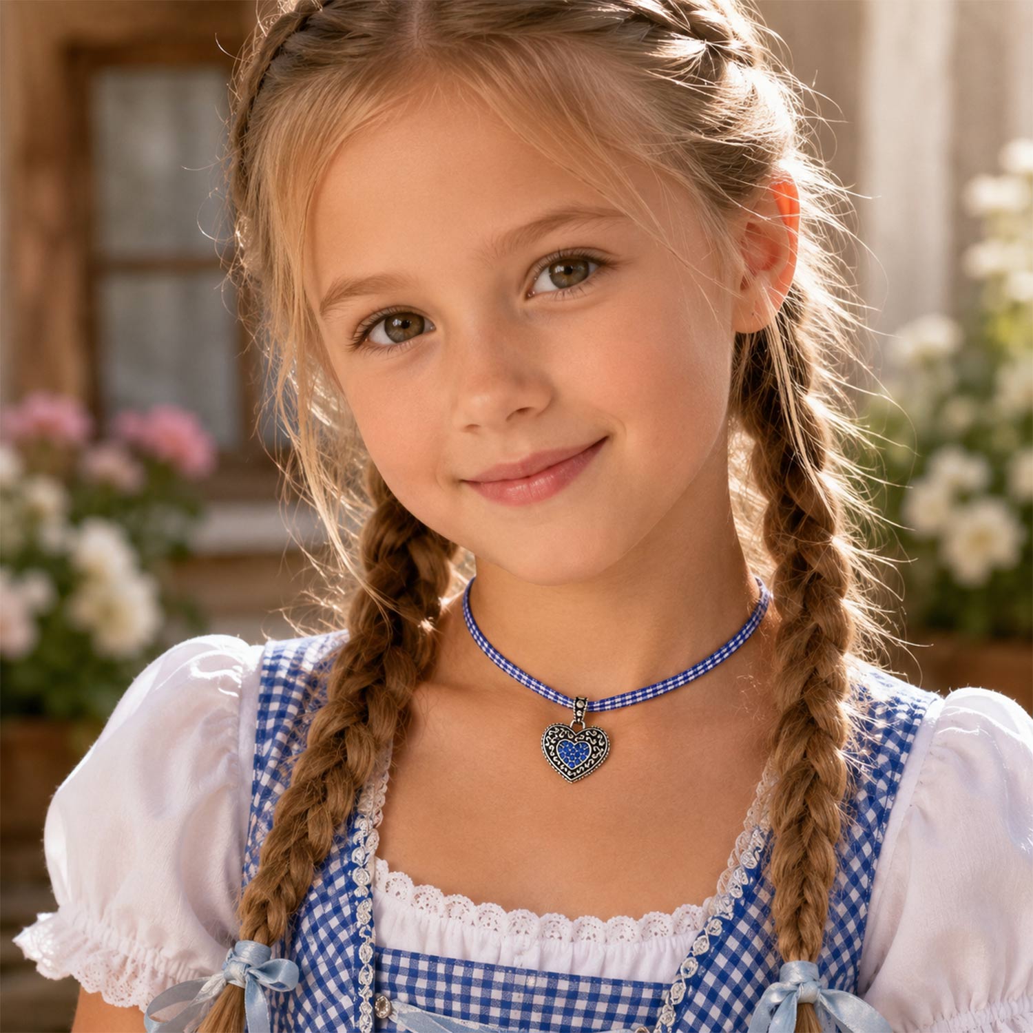 trachtenland-luisia-kinder-halskette-kariert-mit-herz-royalblau-swarovski image 2