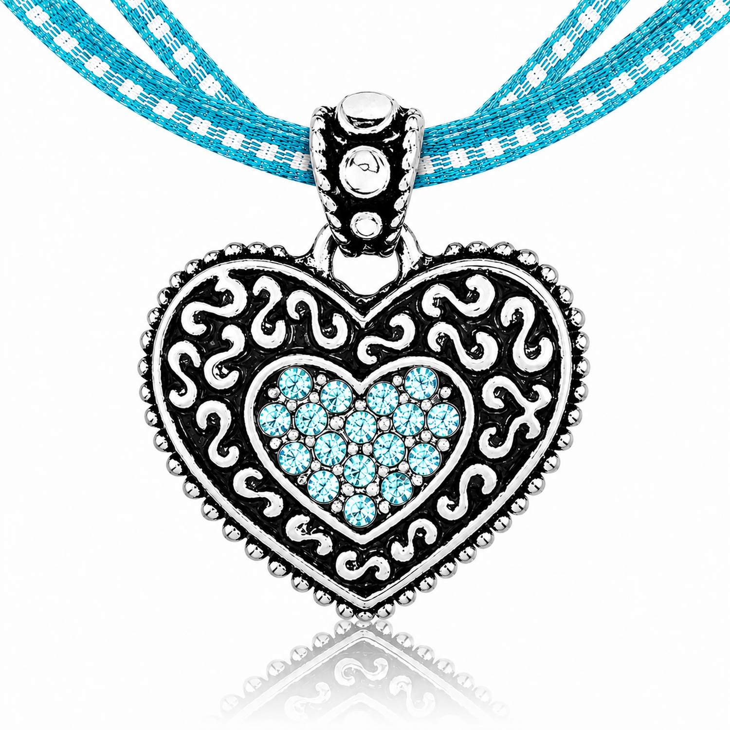 luisia-kinder-halskette-kariert-mit-herz-kristalle-swarovski-t-rkis image 1