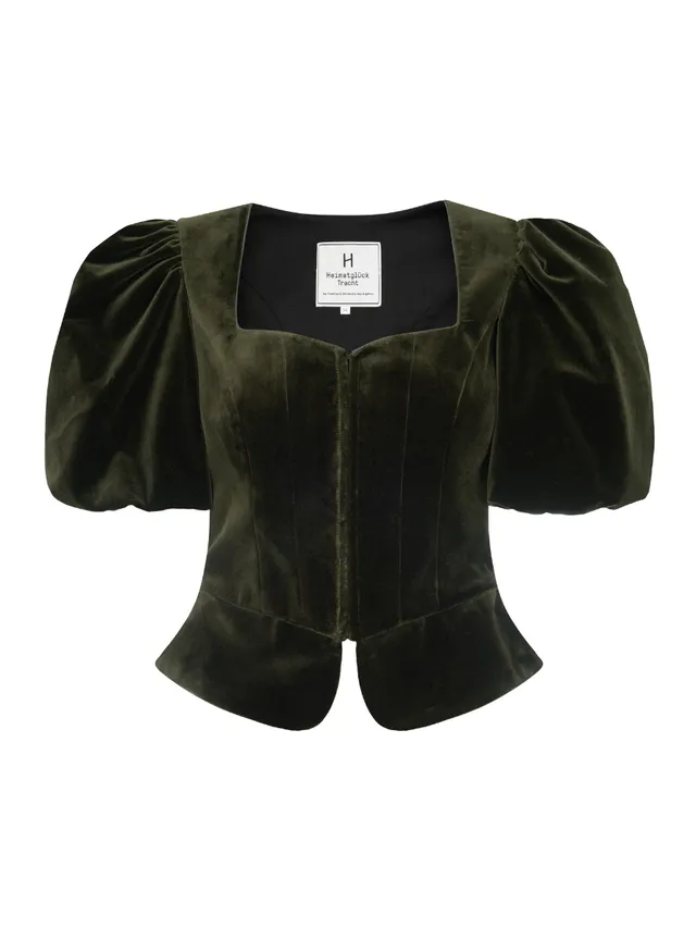 heimatgl-ck-samtmieder-adelina-oliv-damen-puff-rmel-herzausschnitt image 1