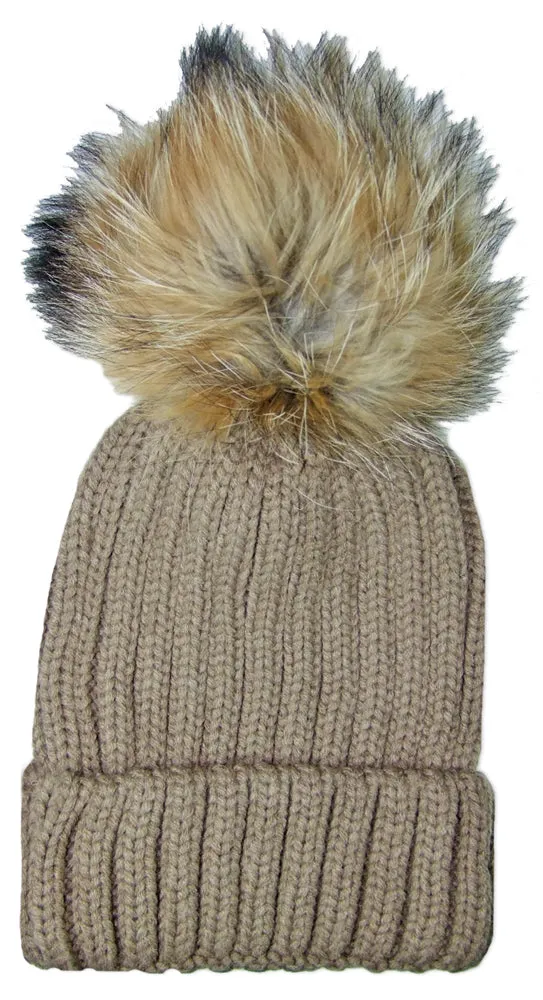 trachtenland-damen-beanie-strickm-tze-fellbommel-hellbraun image 1