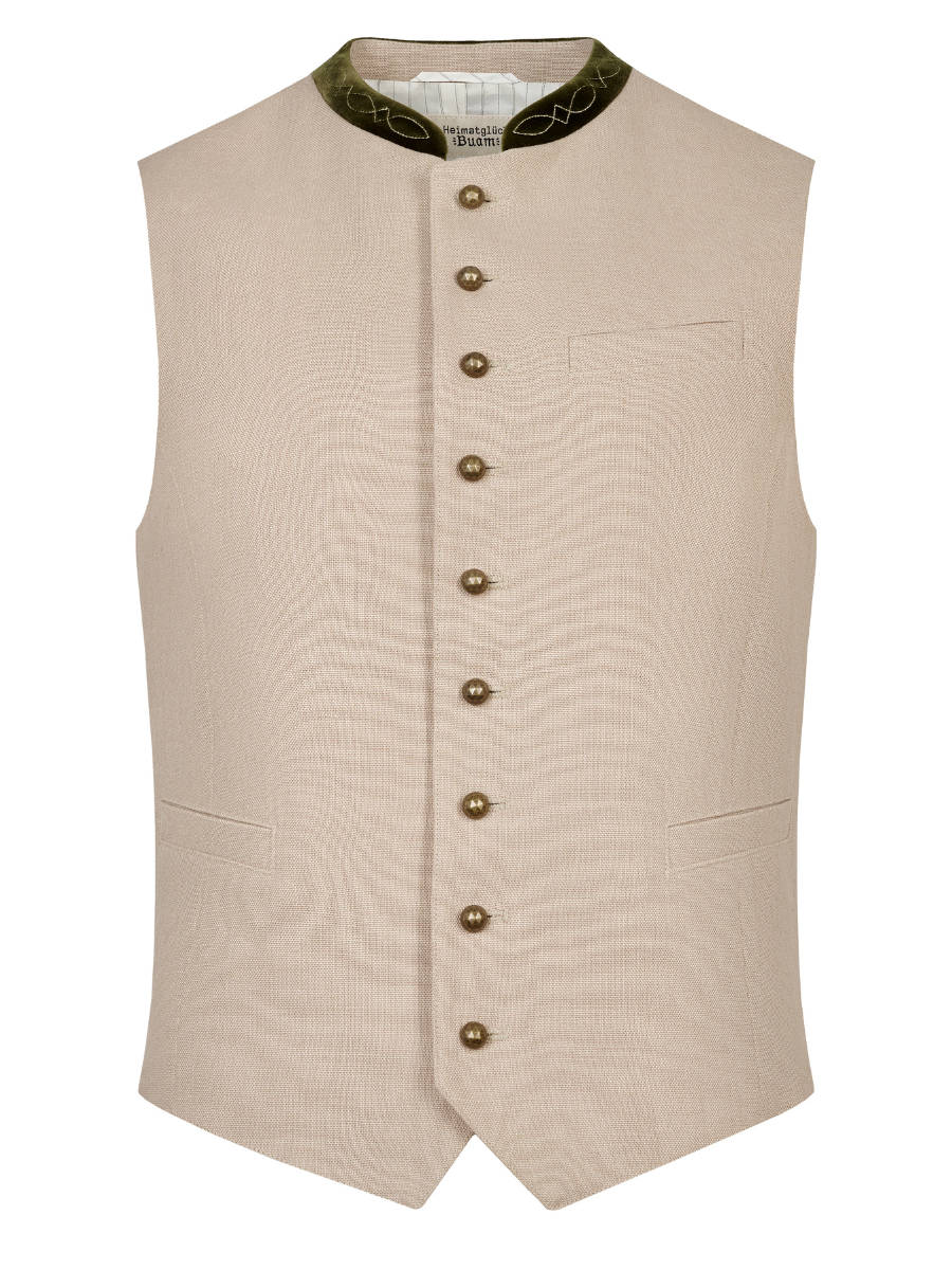 heimatgl-ck-weste-fridolin-herren-trachtenweste-beige-leinen-samtkragen image 1