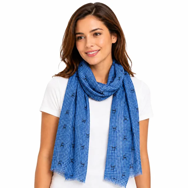 trachtenland-halstuch-hirschmotiv-kariert-185-x-70-cm-jeansblau image 1