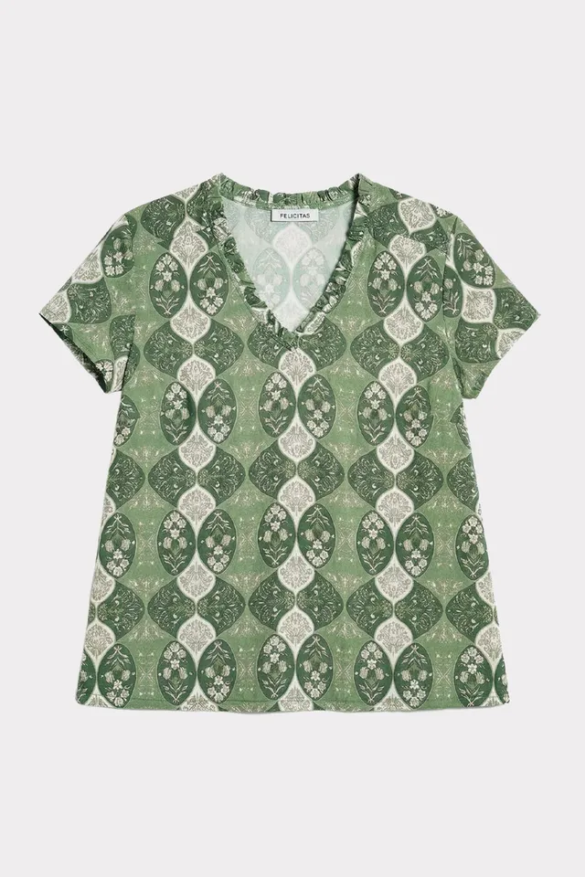 felicitas-damen-bluse-bernadette-kurzarm-bluse-mit-r-schen-v-ausschnitt image 1