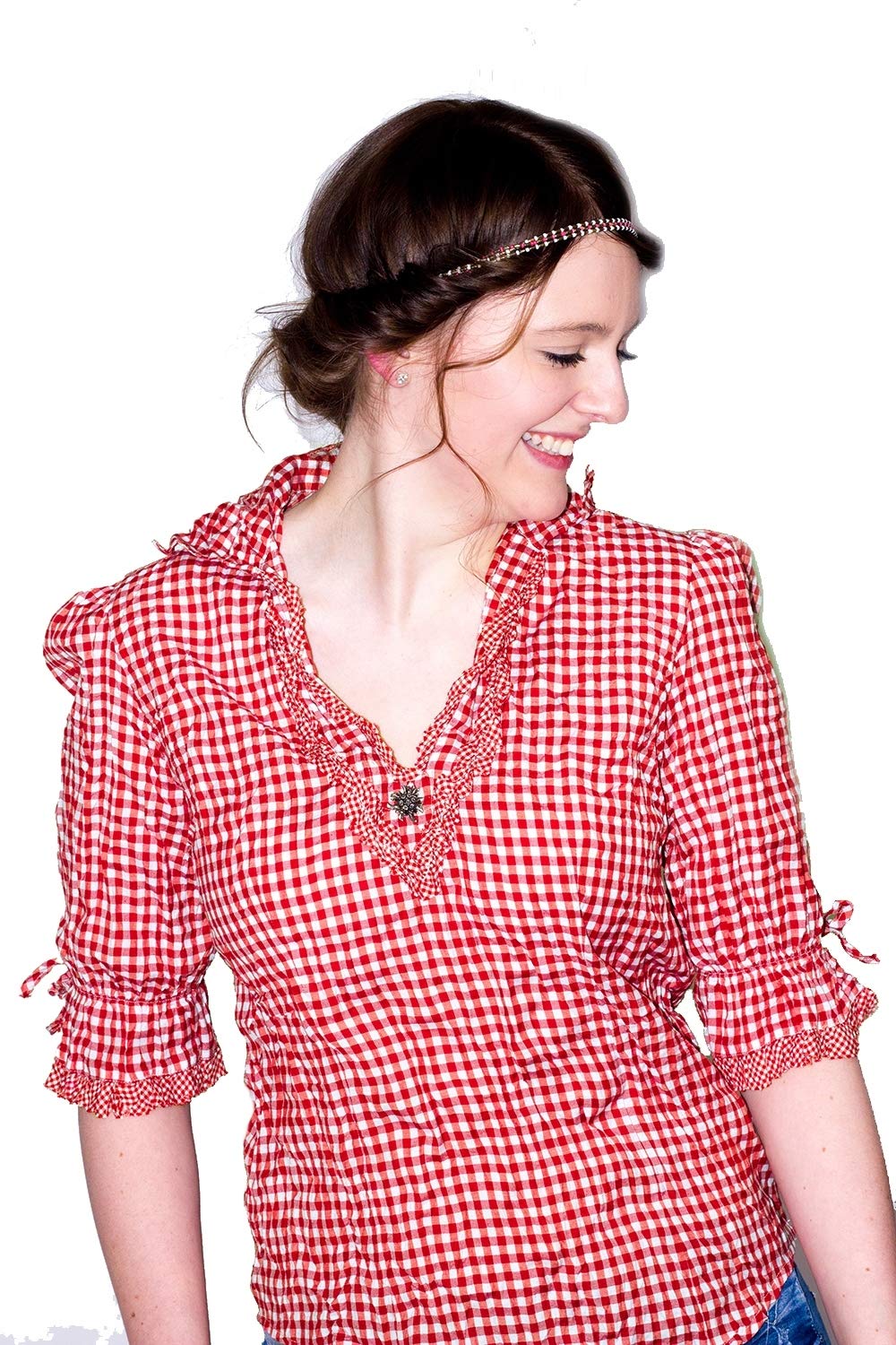 n-bler-trachtenbluse-mariandl-rot-wei-karo-arm-crushed-look-gro-e-gr-en image 2