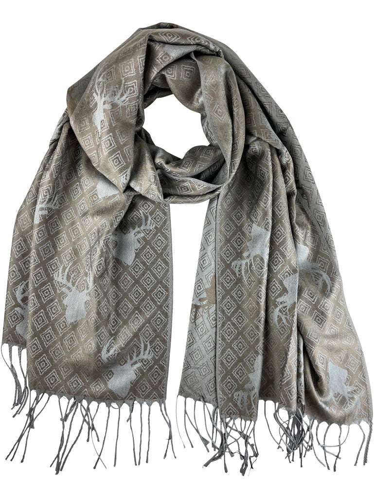 trachtenland-halstuch-hirschkopf-185-x-70-cm-taupe-silber image 1