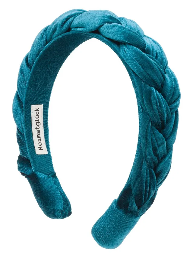 heimatgl-ck-geflochtener-haarreif-damen-samt-petrol-3-5-cm image 1